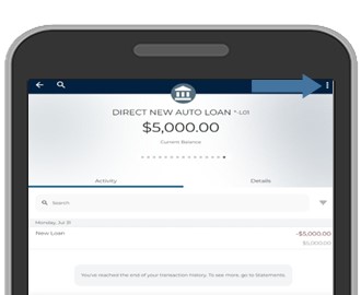 While in the record tap on the 3 dots in the upper right hand corner to Make a Payment, Print or Export history displayed on the Activity page or create a Loan Payoff amount. Note: The Make a Payment feature is located next to the 3 dots when accessing from a desktop.
