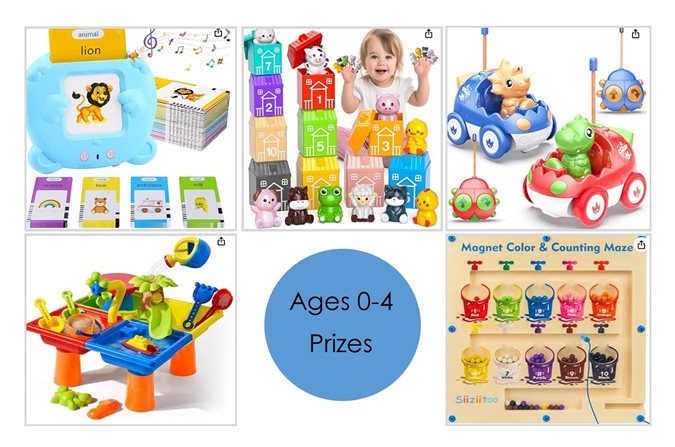 Prizes for kids 0 to 4, new accounts only