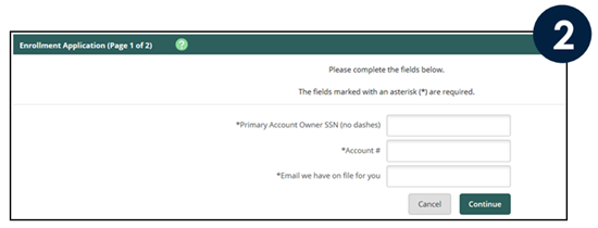 Enter your SSN, Account # and email address, then click Continue.