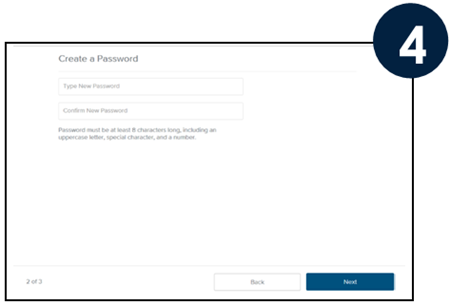 Type your new password, and confirm your new password, then click Next.