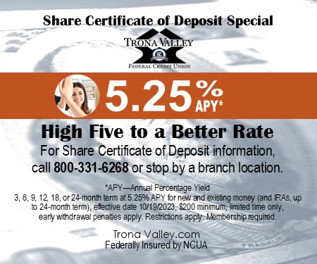 Now offering a share certificate special.
