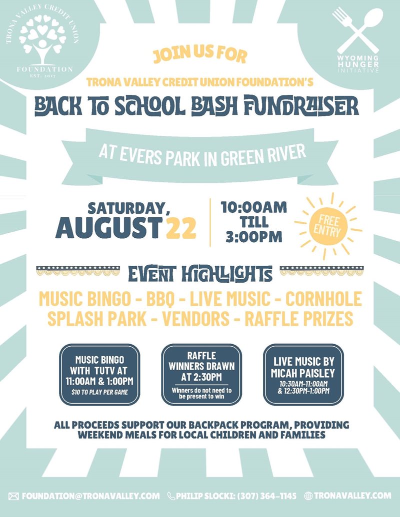 Join us for a fundraiser, Back to School Bash, Trona Valley Credit Union Foundation