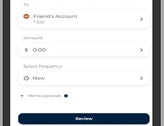 Enter the Amount and Select frequency. You can also add a Memo if desired. Tap Review when finished.Note: Frequency is where you can create recurring transfers if needed.