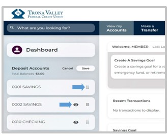 Grab the 6 dots to move the accounts up or down. Click the eye icon, to show or hide your accounts.Click Save to complete changes.